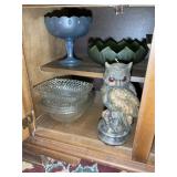 CONTENTS IN BOTTOM OF CABINET, LARGE OWL CANDLE, D