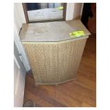 VINTAGE LAUNDRY HAMPER WITH CONTENTS, LAMP, ETC