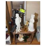 CONTENTS OF TABLE, VASES, LAMP, FIGURINES