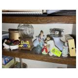 CONTENTS OF SHELF, PEANUT DISPENSER, SERVING TRAYS