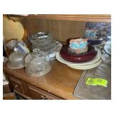 BOTTOM SHELF, GLASS SERVING BOWLS, CHEESE DISHES,