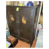 VINTAGE WOODEN TWO DOOR ARMOIRE, 40 IN X 22 IN X 5