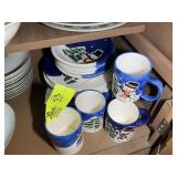 GROUP OF CHRISTMAS THEMED DISHES AND COFFEE CUPS,
