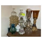 GROUP OF OIL LAMPS, ELECTRIC LAMPS, AND VASES