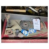 METAL TOOL BOX WITH ASSORTED DADO BLADES, TOOLS, E