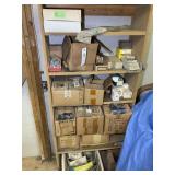 LARGE GROUP OF DESK PARTS, BRACKETS, CASTERS, LEVE