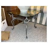 GLASS TOP METAL FRAMED SIDE TABLE, 27 IN SQ X 20.5