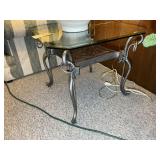 GLASS TOP METAL FRAMED SIDE TABLE, 27 IN SQ X 20.5