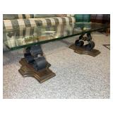 GLASS TOP METAL FRAMED COFFEE TABLE, 58 IN X 22 IN