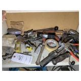 TWO SHELVES WITH ASSORTED FILES, RASPS, HAND TOOLS