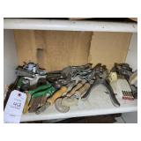 CONTENTS OF SHELF INCLUDING CUTTERS, CHALK LINE, E