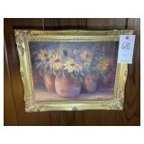 FRAMED OIL ON CANVAS BY LINDA JAMES, TITLED POTS O