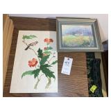 FRAMED OIL ON CANVAS, 13 IN X 11 AND WATERCOLOR 12
