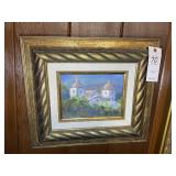 FRAMED WATER COLOR BY LINDA JAMES, CHURCH. 18.75 I