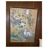 ORIENTAL THEMED FRAMED ART WORK. 33.5 IN X 43.5 IN