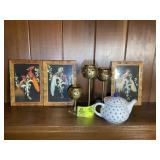 GROUP OF CANDLE HOLDERS AND FEATHER CRAFT PCS