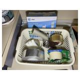 GROUP OF TAPE, CORDS, LIGHT BULBS, ETC