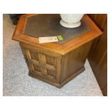HEXAGONAL SIDE TABLE WITH APPEARS TO BE SLATE TOP,
