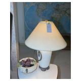 TABLE LAMP 32 IN TALL AND ARTIFICIAL FRUIT IN BOWL