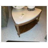 WOODEN WITH LAMINATE TOP SIDE TABLE, 28 IN X 29 IN