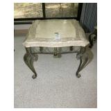 METAL FRAMED SIDE TABLE WITH FAUX MARBLE TOP, 29 I