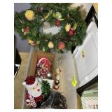 TOTE WITH MISC CHRISTMAS DECORATIONS AND LIGHTS