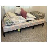 TWIN XL WOODEN BED FRAME WITH ASSORTED LINENS
