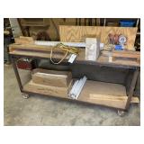 ROLLING SHOP TABLE WITH CONTENTS, 72 IN X 24 IN X