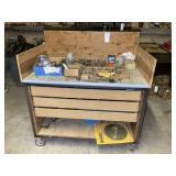 ROLLING SHOP TABLE WITH DRAWERS, NO CONTENTS. 51 I