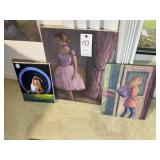 THREE OIL ON CANVAS BY LINDA JAMES. 9 IN X 12 IN,X