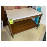 WOODEN SIDE TABLE WITH LAMINATE TOP, 30 IN X 19.5