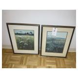 PAIR OF FRAMED AND MATTED PRINTS, FIELD SCENES BY