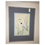 FRAMED OIL ON CANVAS, HERON, BY HAMILTON, 38 IN X
