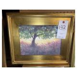 FRAMED OIL ON CANVAS BY LINDA JAMES. 17.5 IN X 14.