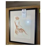 FRAMED AND MATTED, APPEARS TO BE CHALK OR PENCIL.