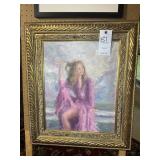 FRAMED OIL ON CANVAS BY LINDA JAMES, TITLED PONDER