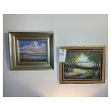TWO FRAMED OIL ON CANVAS BY LINDA JAMES, TITLED LA