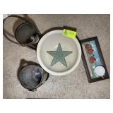 LARGE WASH BOWL, WALL ART, DECORATIVE LANTERNS