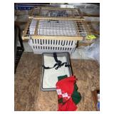 GROUP OF PET ITEMS, GATE, KENNEL, 15 IN X 25 IN X