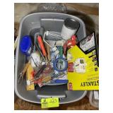 TOTE WITH ASSORTED PAINTING SUPPLIES, TAPE, ROLLER