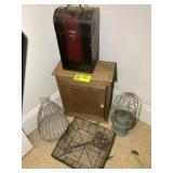 GROUP OF DECORATIVE ITEMS, BIRD CAGE, BOX, ETC