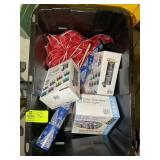TOTE WITH ASSORTED CHRISTMAS LIGHTS AND DECORATION