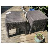 PLASTIC WHICKER SIDE TABLES 17IN SQUARE, 18 IN TAL