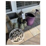 GROUP OF DECORATIVE ITEMS, FIGURINES, WATERING CAN