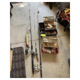 FISHING RODS, ZIP CO AND TACKLE BOXES WITH ASSORTE