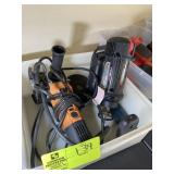 TOTE WITH POWER TOOLS, GRINDER, ROTO ZIP