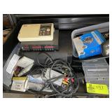 4 SHELVES OF ASSORTED ELECTRONICS, LIGHT PARTS,