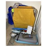GROUP OF CAMPING TYPE ITEMS, UMBRELLA HOLDER, CHAI
