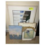 GROUP OF BEACH THEMED WALL ART AND MIRROR, LIGHTHO