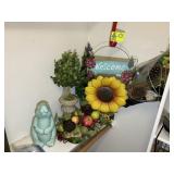 GROUP OF ARTIFICIAL PLANTS AND RABBIT FIGURINE